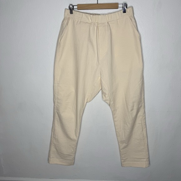 Smock Studios Seersucker Yellow/cream Lightweight Cotton Pants Mens XL Pull on